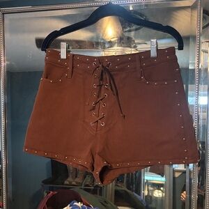 Show Me Your MuMu Brown Studded High Waist Shorts